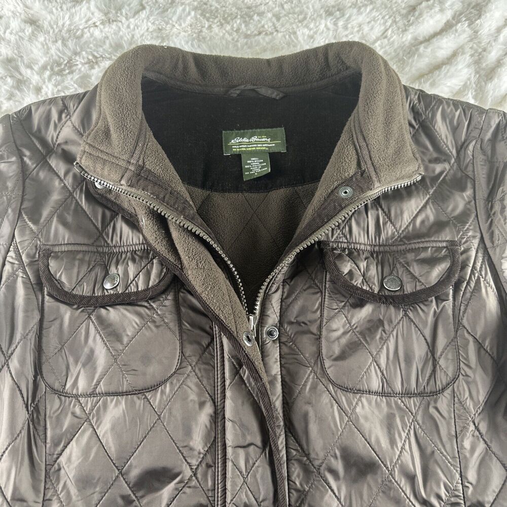 Eddie Bauer Brown Quilted Puffer Bomber Jacket Women's Size Large Zip Front - Picture 5 of 16